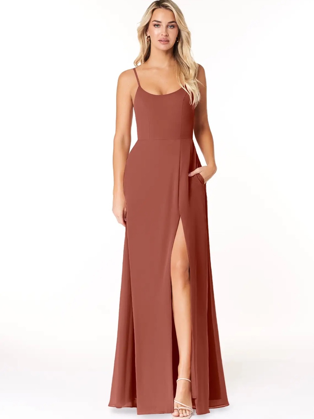 Azazie Moira Terracotta Bridesmaid Dress A4 A-Line Chiffon Maxi